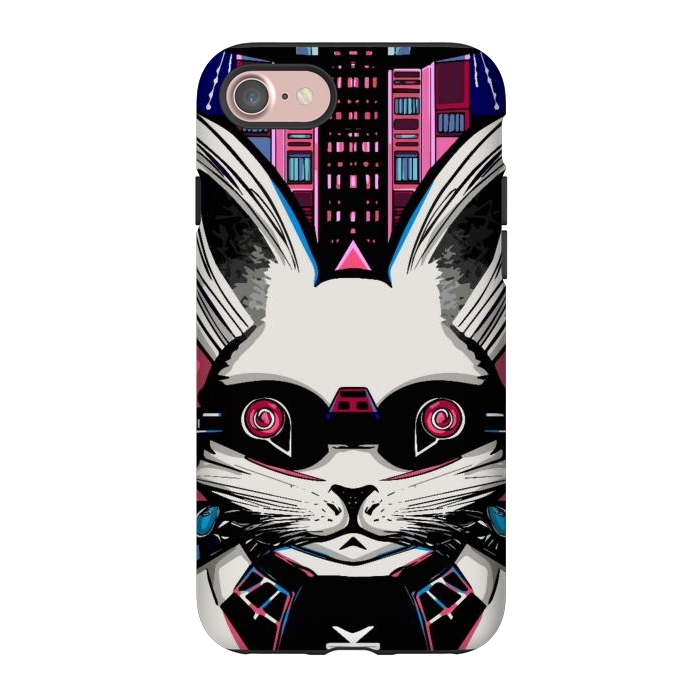 iPhone 7 StrongFit Neon cyberpunk rabbit with glowing eyes background  by Josie