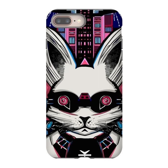iPhone 7 plus StrongFit Neon cyberpunk rabbit with glowing eyes background  by Josie