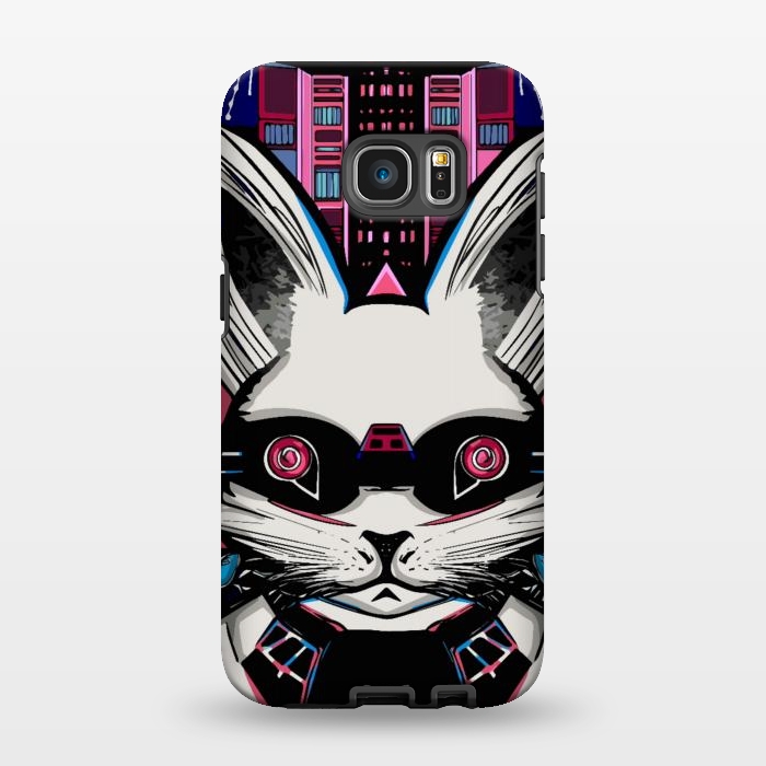 Galaxy S7 EDGE StrongFit Neon cyberpunk rabbit with glowing eyes background  by Josie