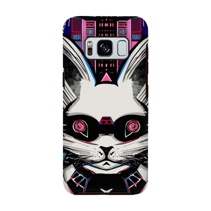 Galaxy S8 StrongFit Neon cyberpunk rabbit with glowing eyes background  by Josie