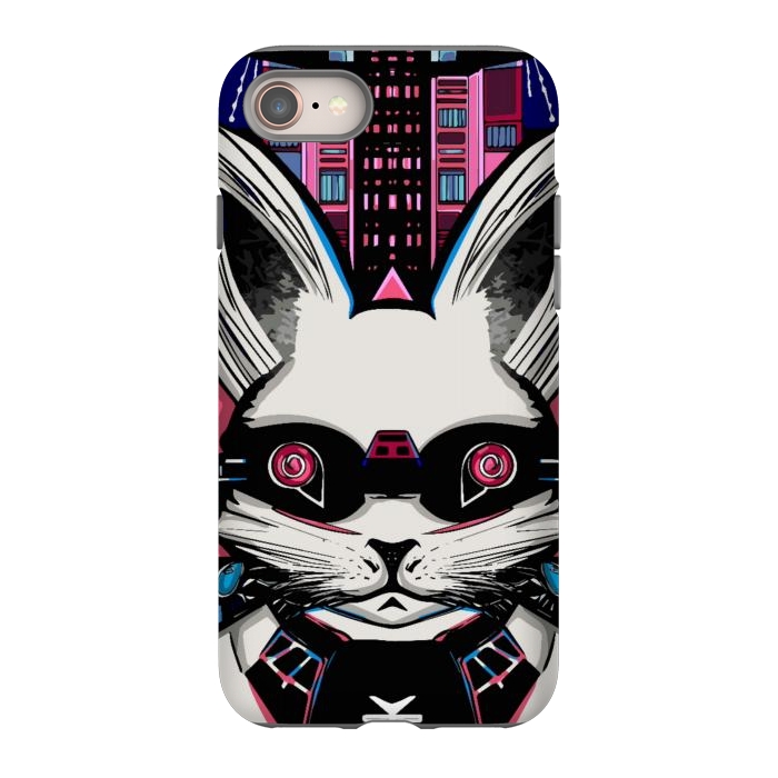 iPhone 8 StrongFit Neon cyberpunk rabbit with glowing eyes background  by Josie