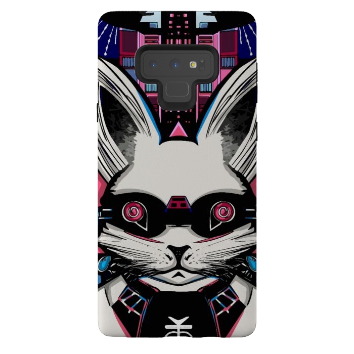 Galaxy Note 9 StrongFit Neon cyberpunk rabbit with glowing eyes background  by Josie