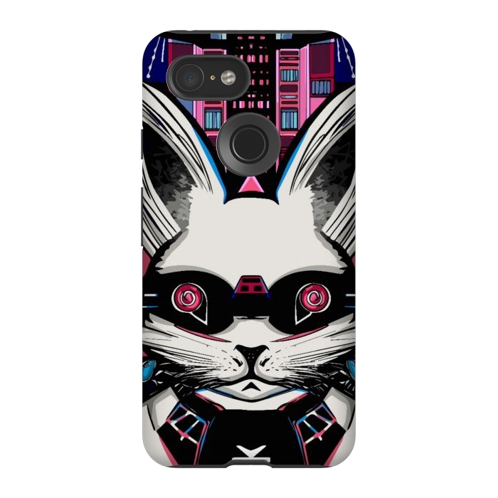 Pixel 3 StrongFit Neon cyberpunk rabbit with glowing eyes background  by Josie