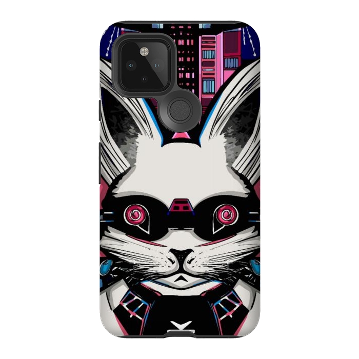 Pixel 5 StrongFit Neon cyberpunk rabbit with glowing eyes background  by Josie