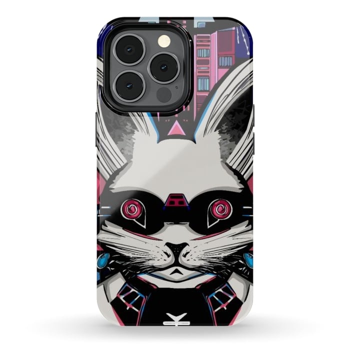 iPhone 13 pro StrongFit Neon cyberpunk rabbit with glowing eyes background  by Josie