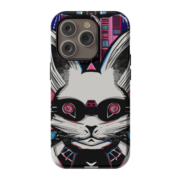 iPhone 14 Pro StrongFit Neon cyberpunk rabbit with glowing eyes background  by Josie