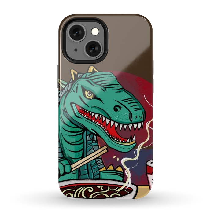 iPhone 13 mini StrongFit Dinosaur godzilla eating ramen noodles  by Josie