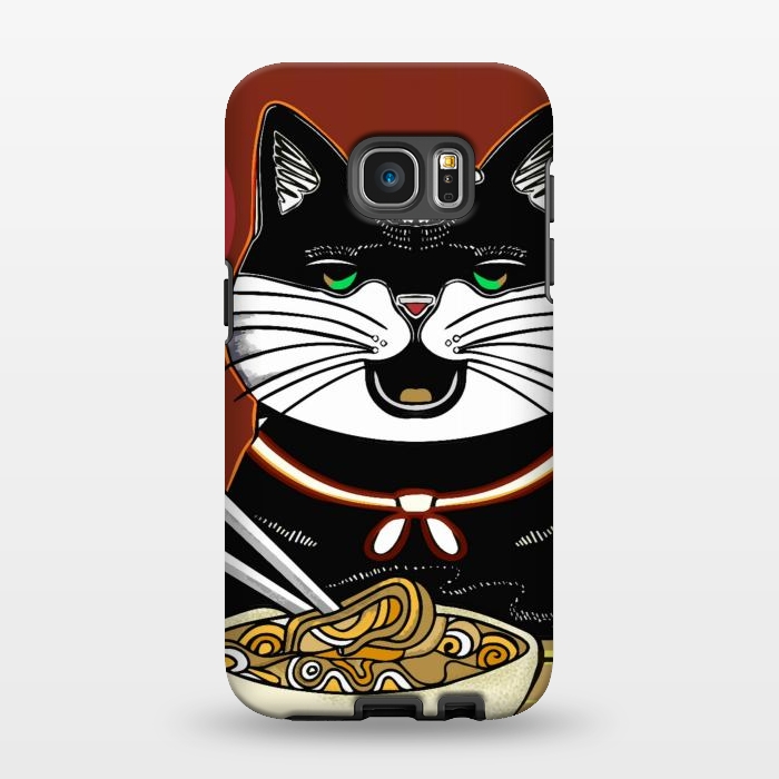Galaxy S7 EDGE StrongFit Japanese cat eating ramen noodles  by Josie