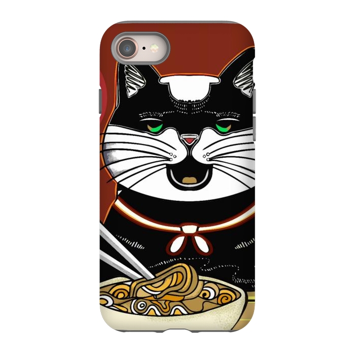 iPhone 8 StrongFit Japanese cat eating ramen noodles  by Josie