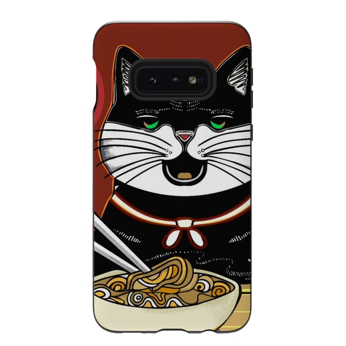 Galaxy S10e StrongFit Japanese cat eating ramen noodles  by Josie