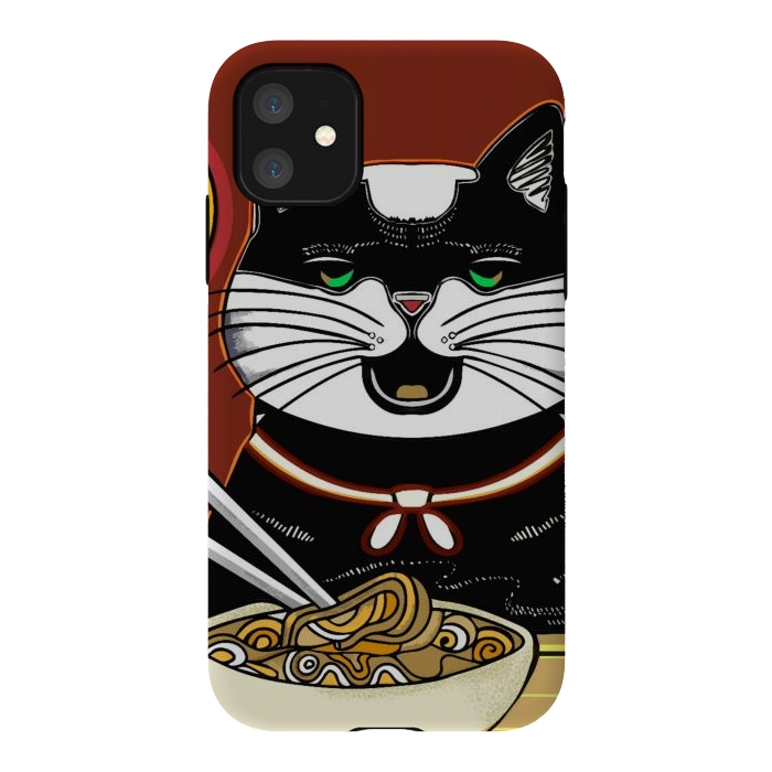 iPhone 11 StrongFit Japanese cat eating ramen noodles  by Josie