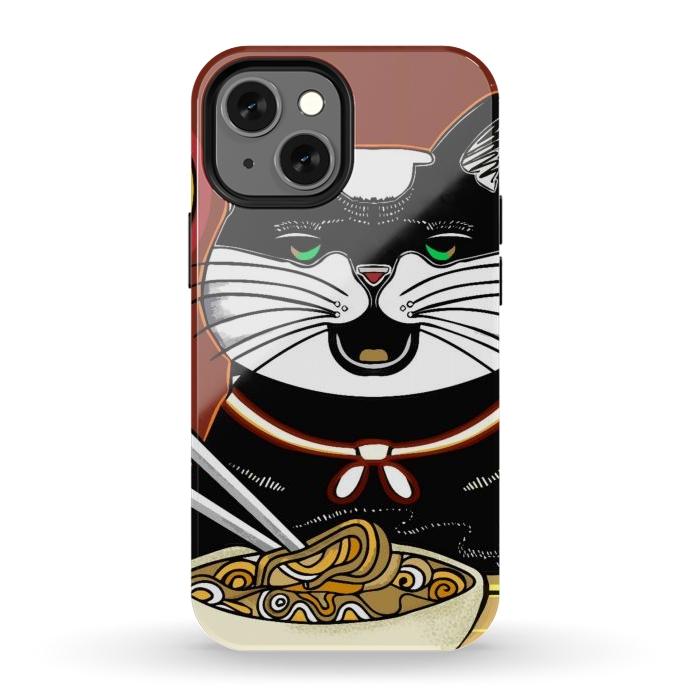 iPhone 12 mini StrongFit Japanese cat eating ramen noodles  by Josie