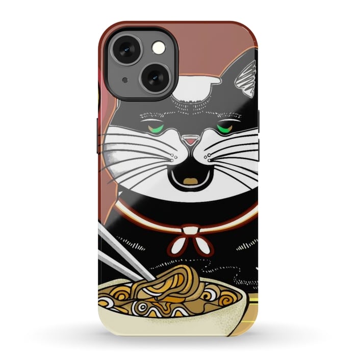 iPhone 13 StrongFit Japanese cat eating ramen noodles  by Josie