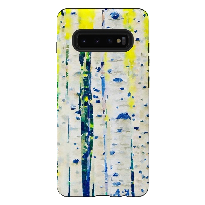 Galaxy S10 plus StrongFit Aspen Tree Forest, Nature Watercolor Landscape Painting, Mystical Botanical Plants by Uma Prabhakar Gokhale