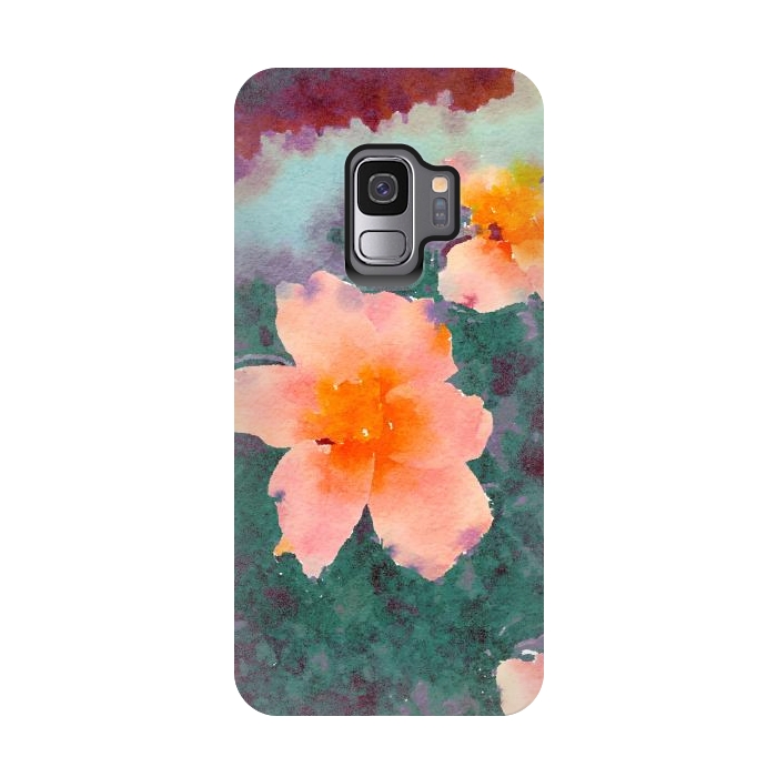 Galaxy S9 StrongFit Floating In Love, Watercolor Lotus Pond Botanical Lake, Forest Jungle Floral Painting by Uma Prabhakar Gokhale