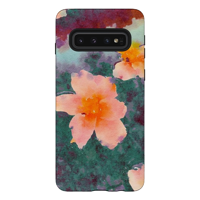 Galaxy S10 StrongFit Floating In Love, Watercolor Lotus Pond Botanical Lake, Forest Jungle Floral Painting by Uma Prabhakar Gokhale