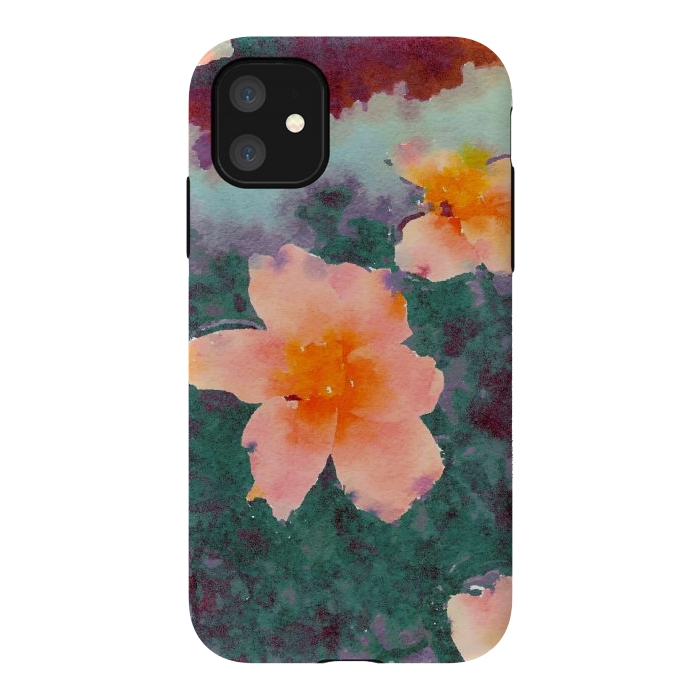 iPhone 11 StrongFit Floating In Love, Watercolor Lotus Pond Botanical Lake, Forest Jungle Floral Painting by Uma Prabhakar Gokhale