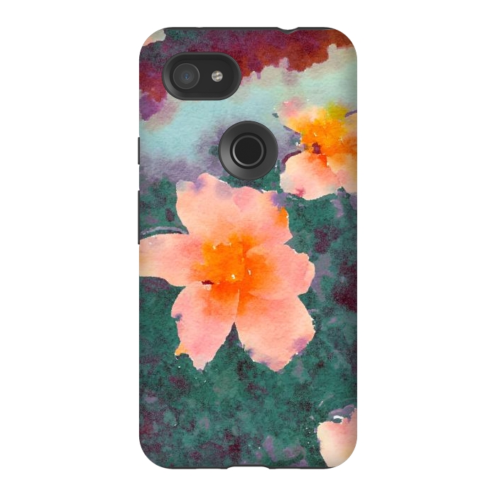Pixel 3AXL StrongFit Floating In Love, Watercolor Lotus Pond Botanical Lake, Forest Jungle Floral Painting by Uma Prabhakar Gokhale