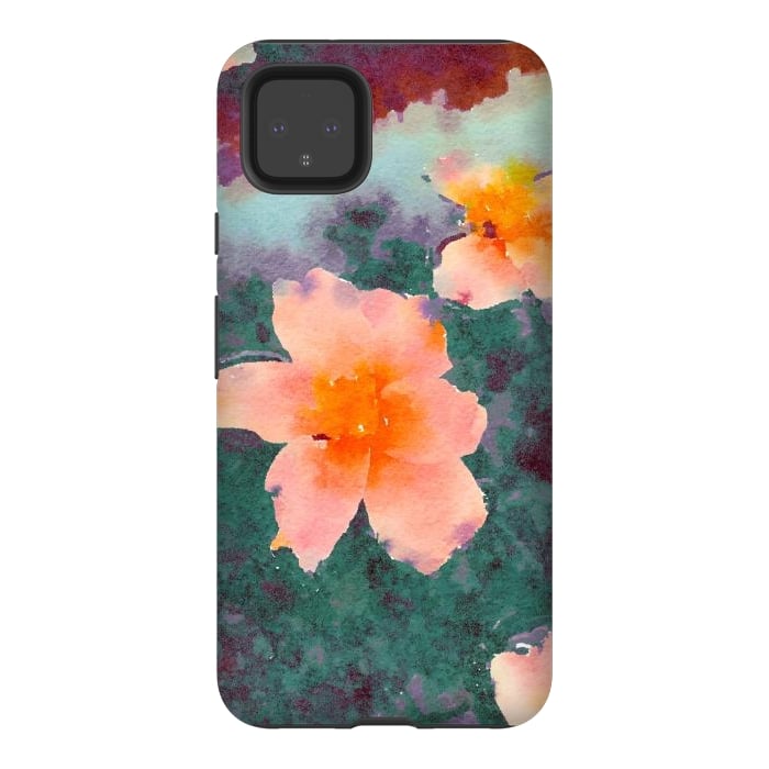 Pixel 4XL StrongFit Floating In Love, Watercolor Lotus Pond Botanical Lake, Forest Jungle Floral Painting by Uma Prabhakar Gokhale