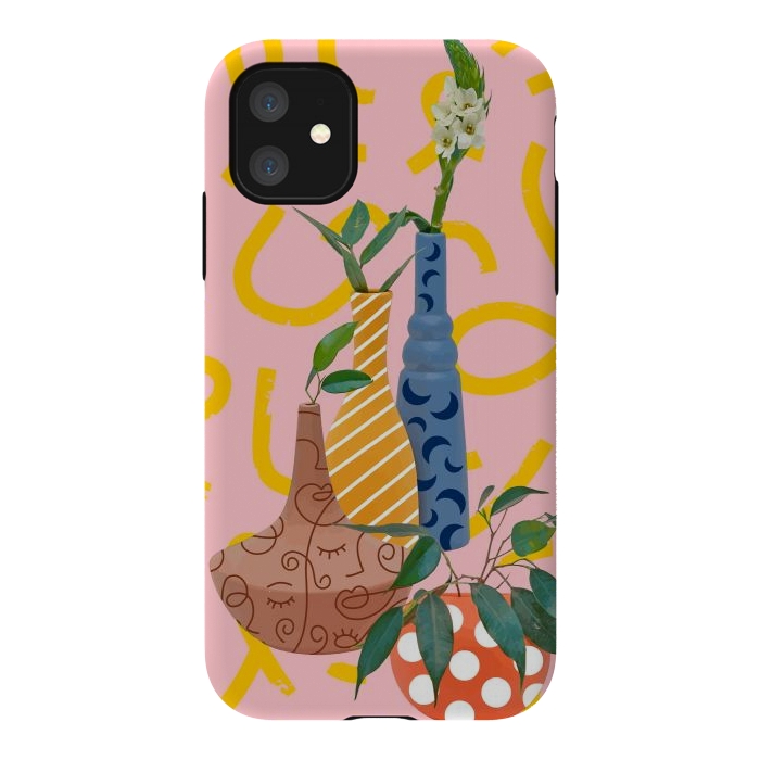 iPhone 11 StrongFit Modern Botanicals, Abstract Plant Pots, Quirky Nature Bohemian, Contemporary Décor by Uma Prabhakar Gokhale