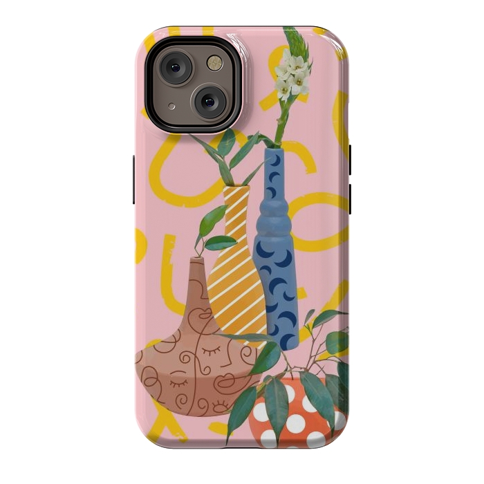 iPhone 14 StrongFit Modern Botanicals, Abstract Plant Pots, Quirky Nature Bohemian, Contemporary Décor by Uma Prabhakar Gokhale