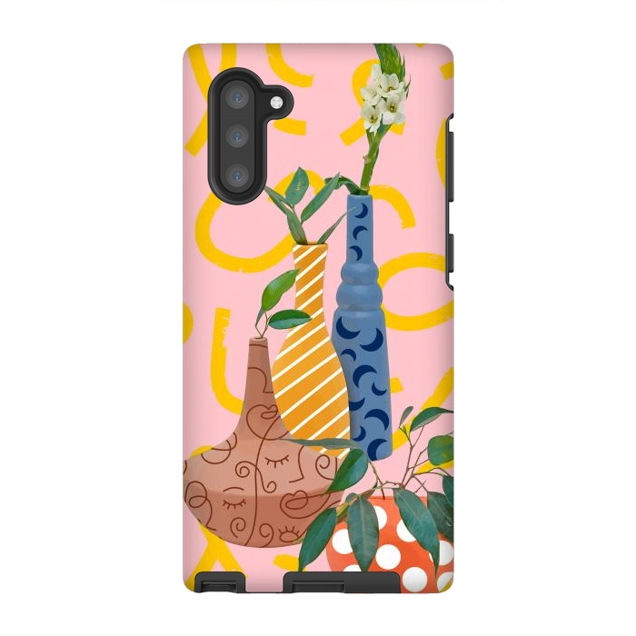 Galaxy Note 10 StrongFit Modern Botanicals, Abstract Plant Pots, Quirky Nature Bohemian, Contemporary Décor by Uma Prabhakar Gokhale