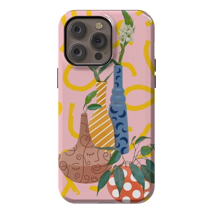 iPhone 14 Pro max StrongFit Modern Botanicals, Abstract Plant Pots, Quirky Nature Bohemian, Contemporary Décor by Uma Prabhakar Gokhale