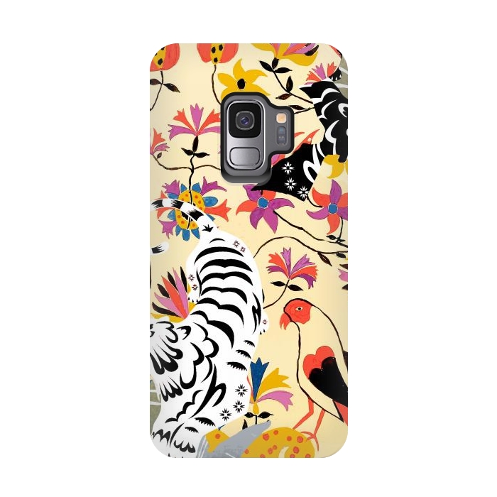 Galaxy S9 StrongFit Yin Yang, Vintage Botanical Tiger Jungle, Balance Positivity Peace, Forest Animals Wild Cat by Uma Prabhakar Gokhale