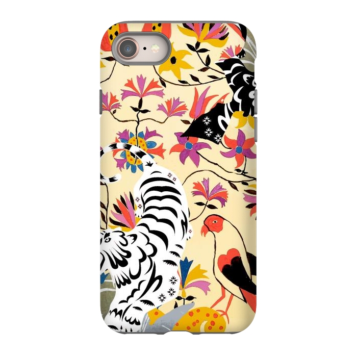 iPhone 8 StrongFit Yin Yang, Vintage Botanical Tiger Jungle, Balance Positivity Peace, Forest Animals Wild Cat by Uma Prabhakar Gokhale