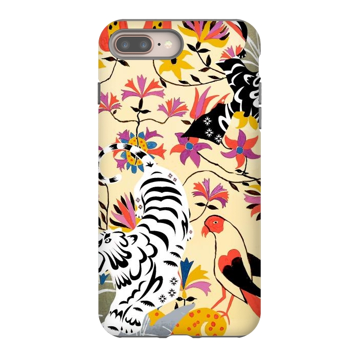 iPhone 8 plus StrongFit Yin Yang, Vintage Botanical Tiger Jungle, Balance Positivity Peace, Forest Animals Wild Cat by Uma Prabhakar Gokhale