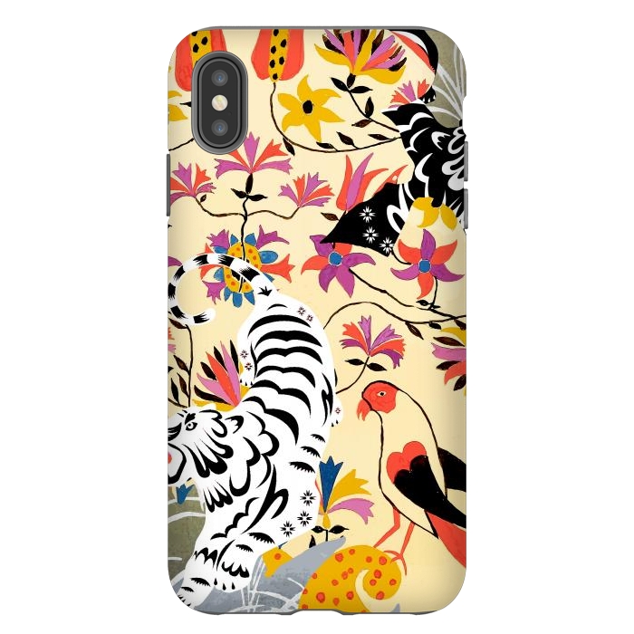 iPhone Xs Max StrongFit Yin Yang, Vintage Botanical Tiger Jungle, Balance Positivity Peace, Forest Animals Wild Cat by Uma Prabhakar Gokhale
