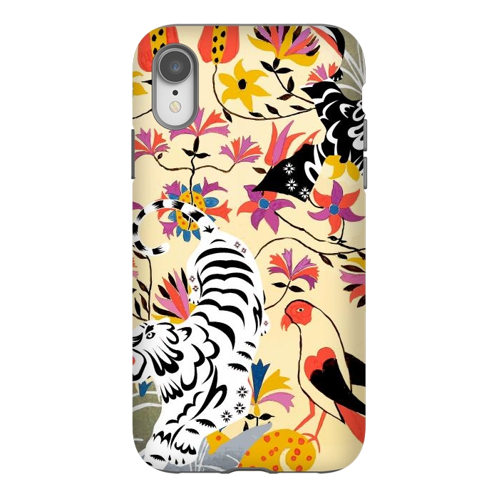 iPhone Xr StrongFit Yin Yang, Vintage Botanical Tiger Jungle, Balance Positivity Peace, Forest Animals Wild Cat by Uma Prabhakar Gokhale