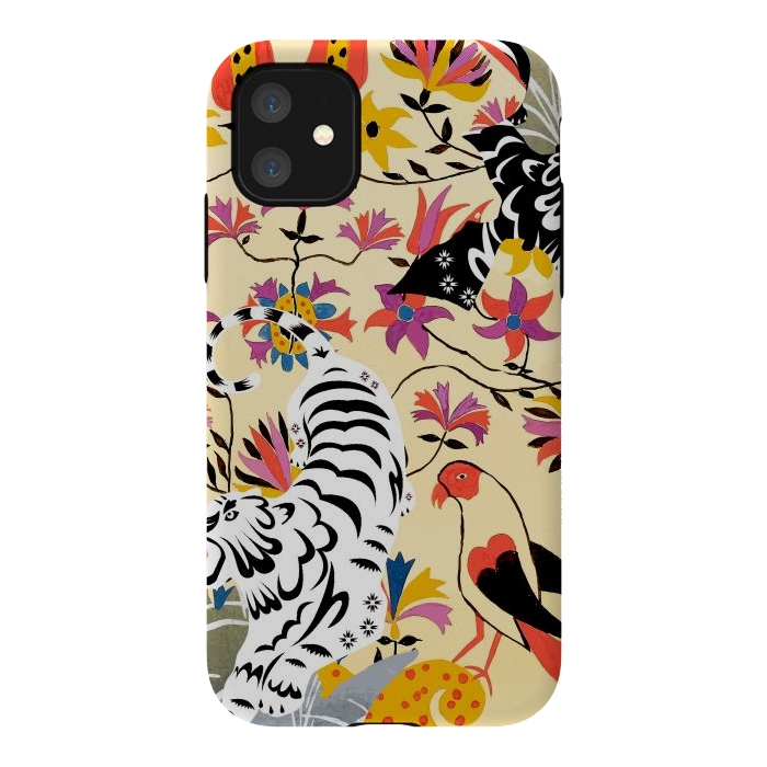 iPhone 11 StrongFit Yin Yang, Vintage Botanical Tiger Jungle, Balance Positivity Peace, Forest Animals Wild Cat by Uma Prabhakar Gokhale