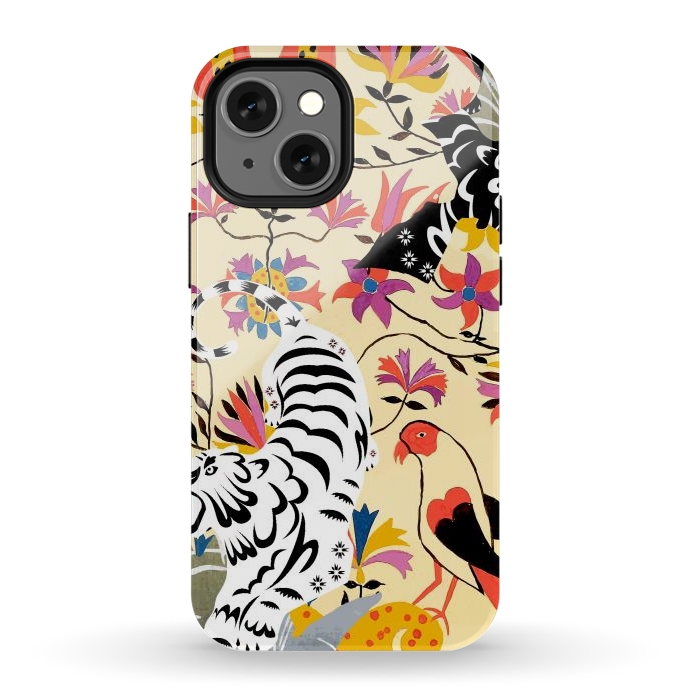 iPhone 12 mini StrongFit Yin Yang, Vintage Botanical Tiger Jungle, Balance Positivity Peace, Forest Animals Wild Cat by Uma Prabhakar Gokhale