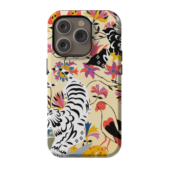 iPhone 14 Pro StrongFit Yin Yang, Vintage Botanical Tiger Jungle, Balance Positivity Peace, Forest Animals Wild Cat by Uma Prabhakar Gokhale