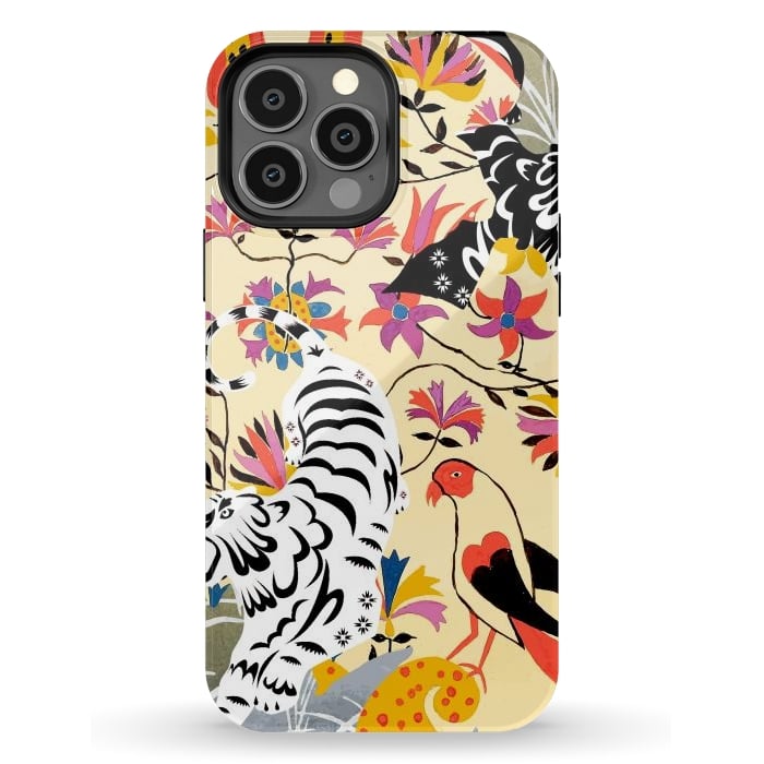 iPhone 13 Pro Max StrongFit Yin Yang, Vintage Botanical Tiger Jungle, Balance Positivity Peace, Forest Animals Wild Cat by Uma Prabhakar Gokhale