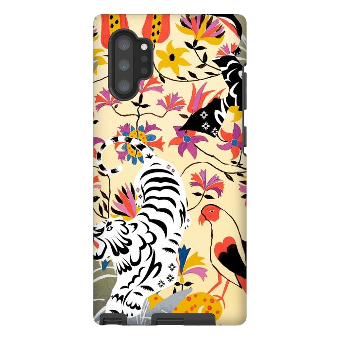 Galaxy Note 10 plus StrongFit Yin Yang, Vintage Botanical Tiger Jungle, Balance Positivity Peace, Forest Animals Wild Cat by Uma Prabhakar Gokhale