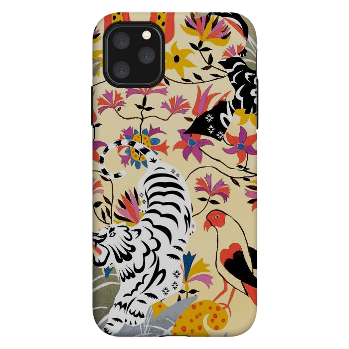 iPhone 11 Pro Max StrongFit Yin Yang, Vintage Botanical Tiger Jungle, Balance Positivity Peace, Forest Animals Wild Cat by Uma Prabhakar Gokhale