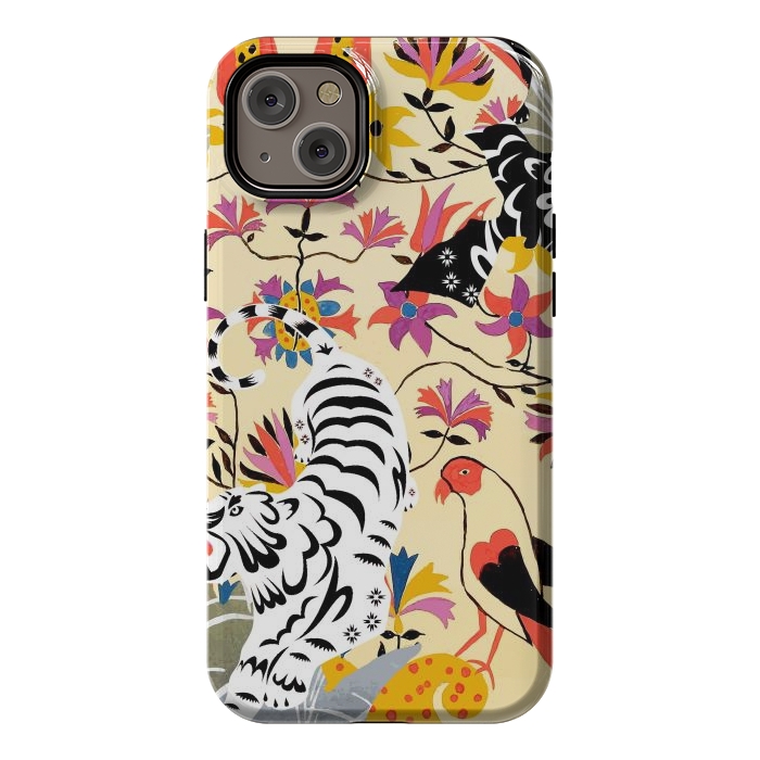 iPhone 14 Plus StrongFit Yin Yang, Vintage Botanical Tiger Jungle, Balance Positivity Peace, Forest Animals Wild Cat by Uma Prabhakar Gokhale