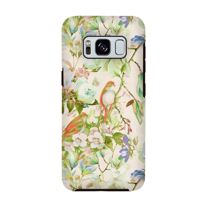 Galaxy S8 StrongFit Romantic birds and flowers - watercolor vintage botanical illustration by Oana 