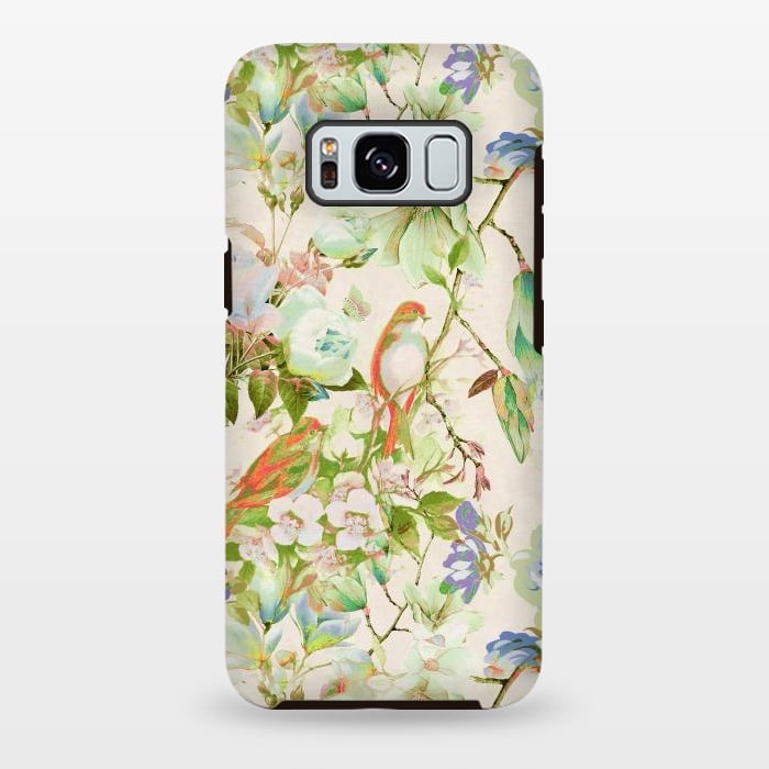 Galaxy S8 plus StrongFit Romantic birds and flowers - watercolor vintage botanical illustration by Oana 