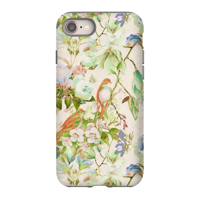iPhone 8 StrongFit Romantic birds and flowers - watercolor vintage botanical illustration by Oana 