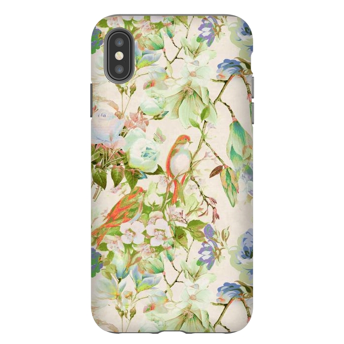 iPhone Xs Max StrongFit Romantic birds and flowers - watercolor vintage botanical illustration by Oana 