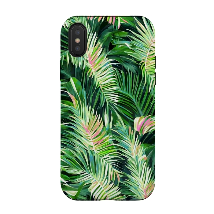 iPhone Xs / X StrongFit Palm & Peace Art Print, Tropical Botanical Jungle Canvas Print, Nature Painting Plants Forest Poster by Uma Prabhakar Gokhale