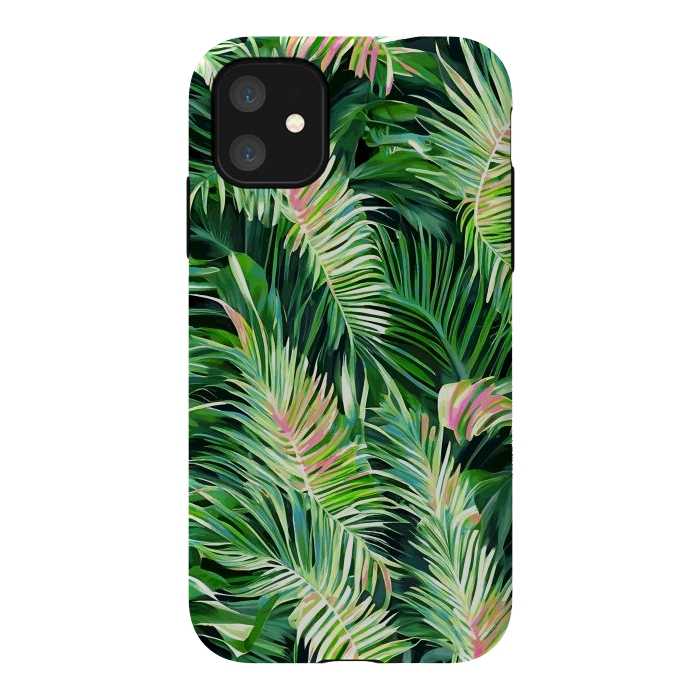 iPhone 11 StrongFit Palm & Peace Art Print, Tropical Botanical Jungle Canvas Print, Nature Painting Plants Forest Poster by Uma Prabhakar Gokhale