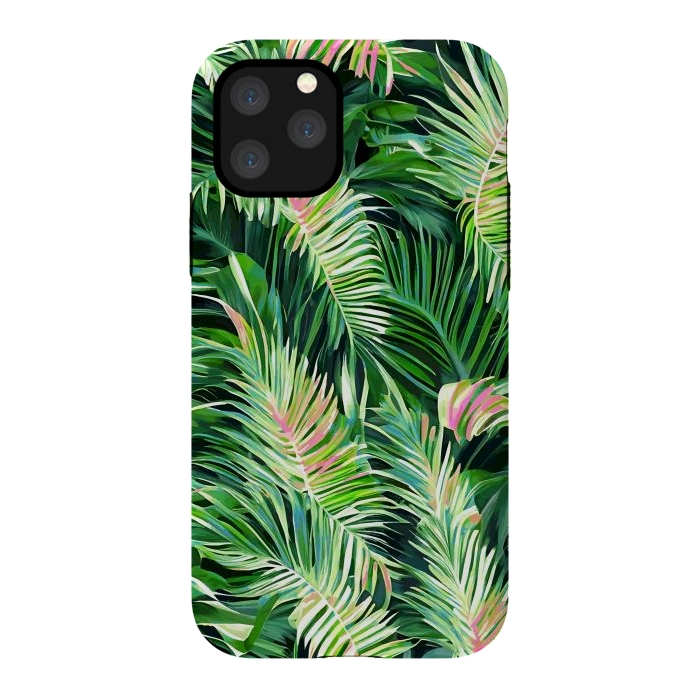iPhone 11 Pro StrongFit Palm & Peace Art Print, Tropical Botanical Jungle Canvas Print, Nature Painting Plants Forest Poster by Uma Prabhakar Gokhale