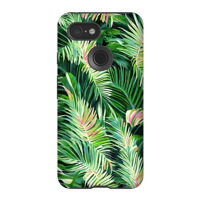 Pixel 3 StrongFit Palm & Peace Art Print, Tropical Botanical Jungle Canvas Print, Nature Painting Plants Forest Poster by Uma Prabhakar Gokhale