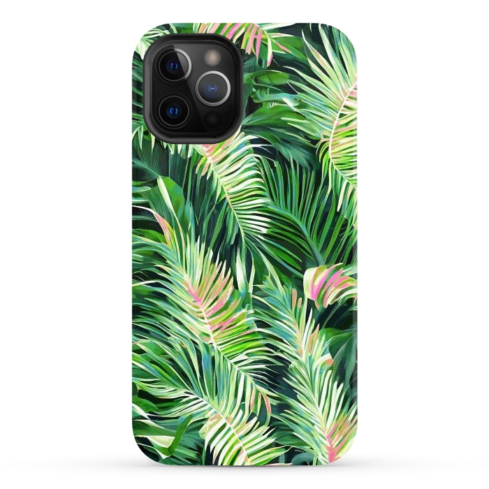 iPhone 12 Pro Max StrongFit Palm & Peace Art Print, Tropical Botanical Jungle Canvas Print, Nature Painting Plants Forest Poster by Uma Prabhakar Gokhale