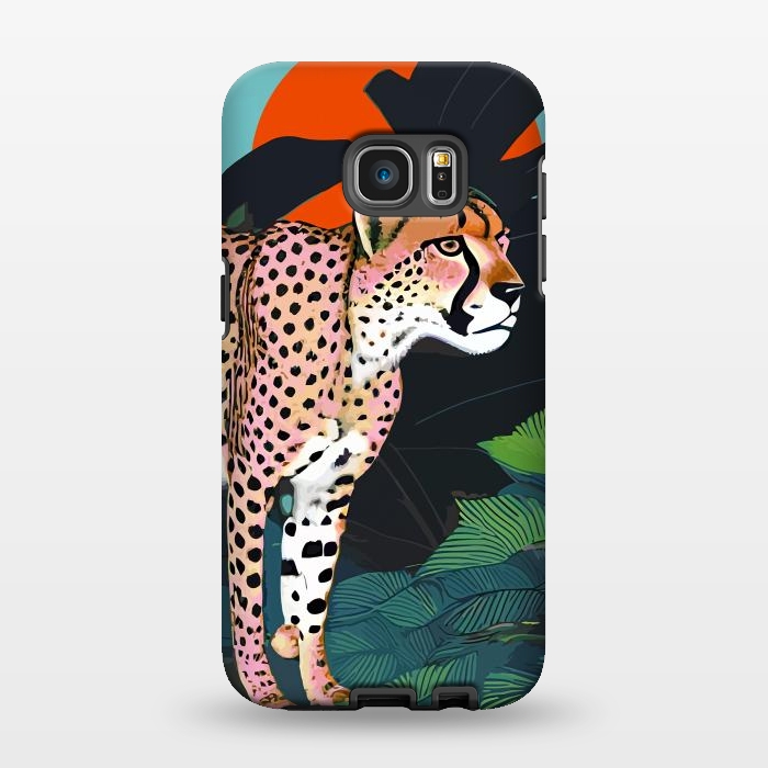 Galaxy S7 EDGE StrongFit The Cheetah, Tropical Jungle Animals, Mystery Wild Cat, Wildlife Forest Vintage Nature Painting by Uma Prabhakar Gokhale