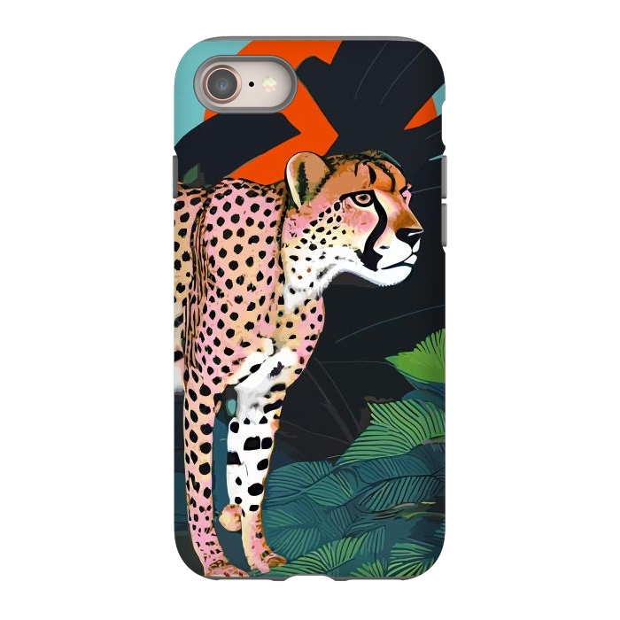 iPhone 8 StrongFit The Cheetah, Tropical Jungle Animals, Mystery Wild Cat, Wildlife Forest Vintage Nature Painting by Uma Prabhakar Gokhale
